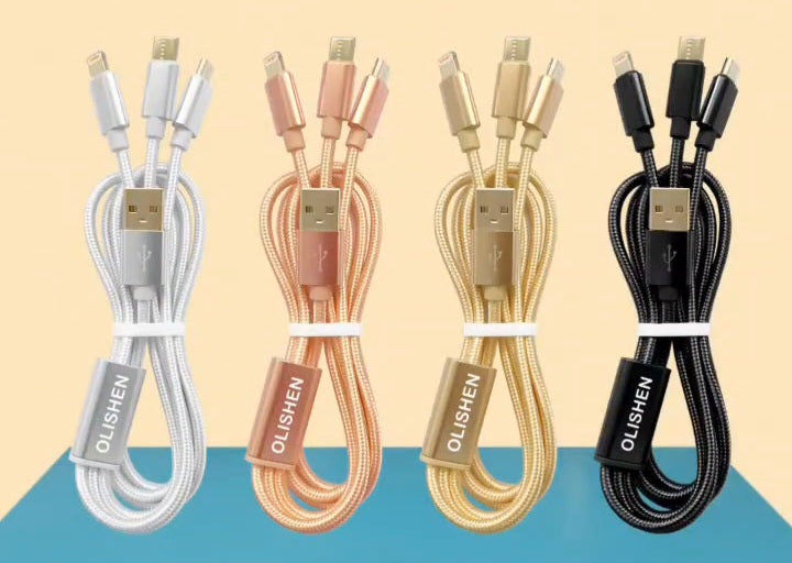 3 in 1 Fast Charging Cable (Nylon braided)